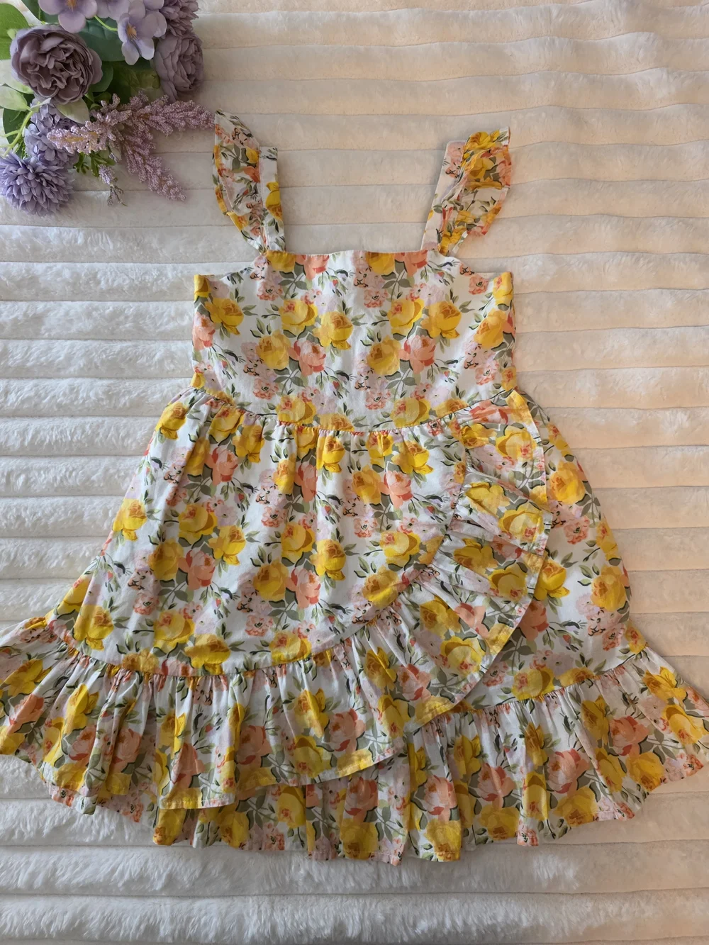 Janie and Jack Yellow & Peach Floral Ruffle Sundress Size 4
